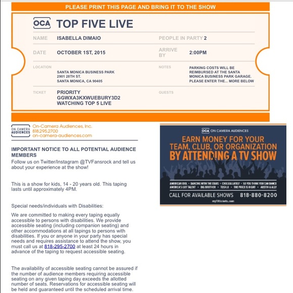 Ticket to Top 5 Live - Picture 1 of 1