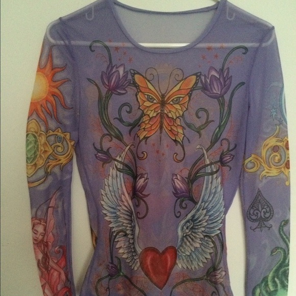 Yellowman long sleeve mesh  tattoo top