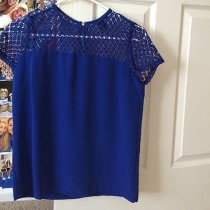 Royal blue see through neck shirt
