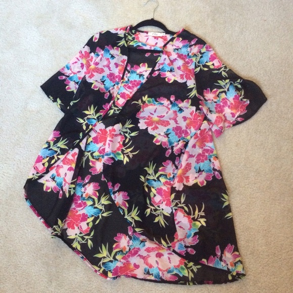 Elodie Tops - Sheer Kimono Floral Shirt