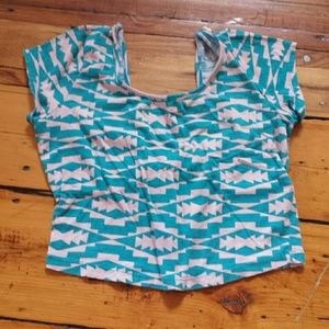Pink and Blue Aztec Printed Open Back Crop Top