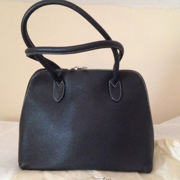 Black pebble leather dress handbag
