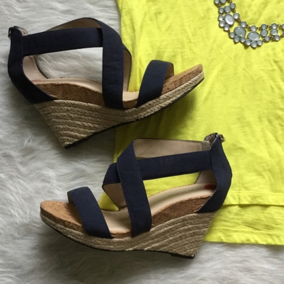 Adrienne Vittadini Shoes - Adrienne Vittadini blue denim cork wedges sandals
