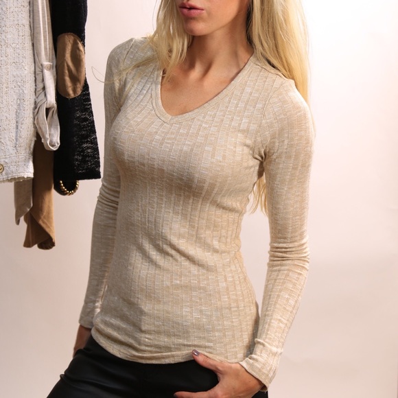 SOLD OUT Soft Oatmeal Ribbed Top - Picture 2 of 3