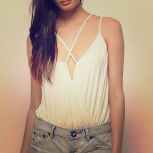 White Tobi bodysuit with cris cross neckline SMALL