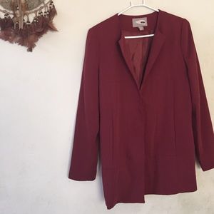 Burgundy long blazer.