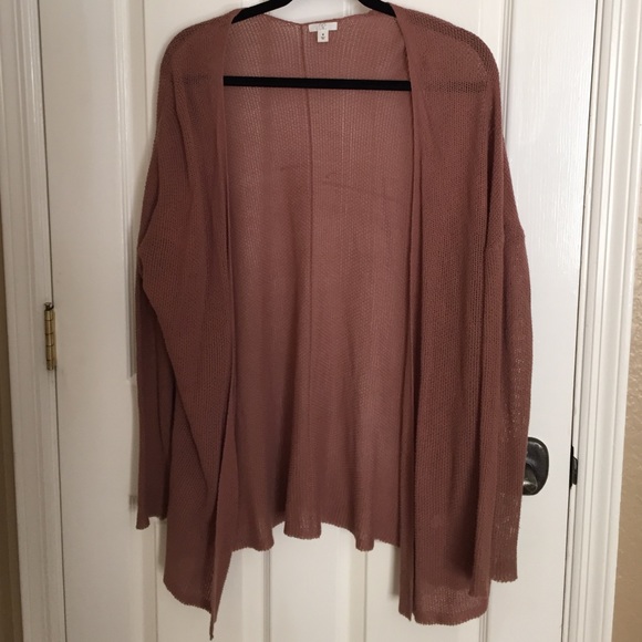 brown-purple cardigan.
