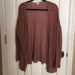 brown-purple cardigan.