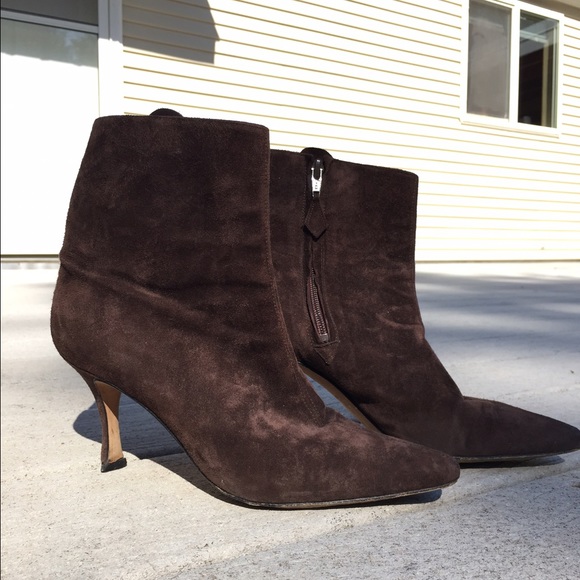 Brown suede ankle boots from Manolo Blahnik