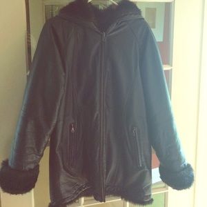 Leather hooded jacket