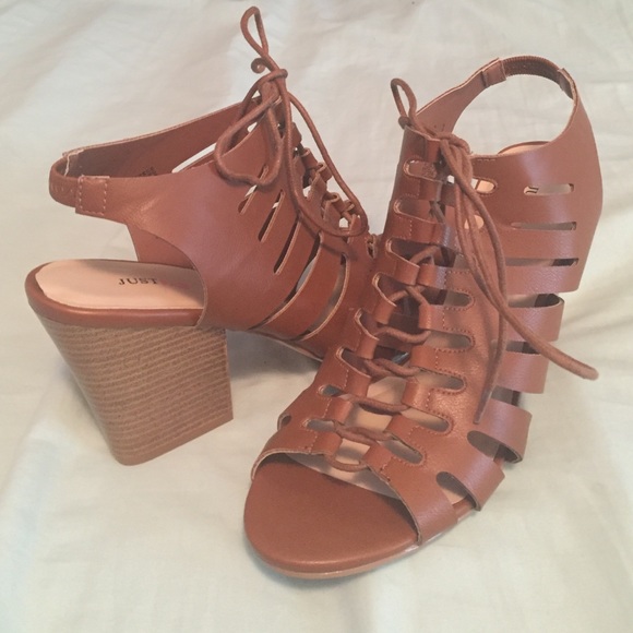 Cognac strappy heeled sandals