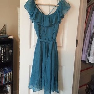 Max and Cleo Blue chiffon ruffle dress