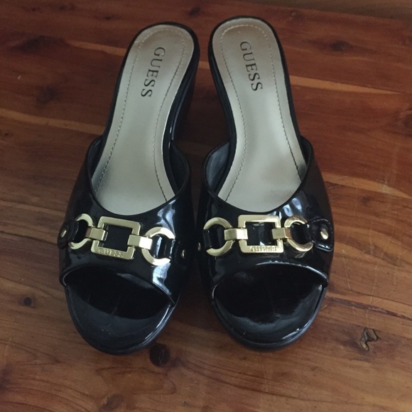 Black Guess wedge slip ons
