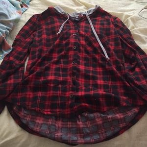 Plaid red, black and grey shirt