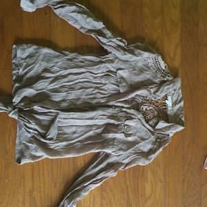 Crochet front tied button up blouse