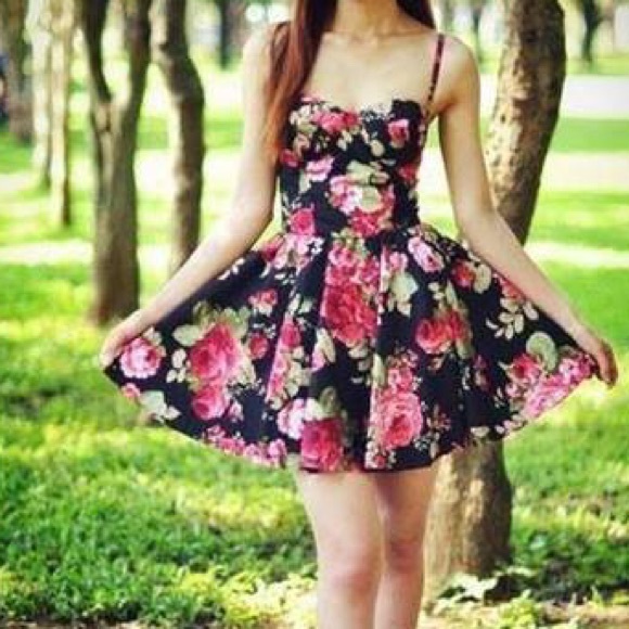 Pink Floral Skater Bustier Dress