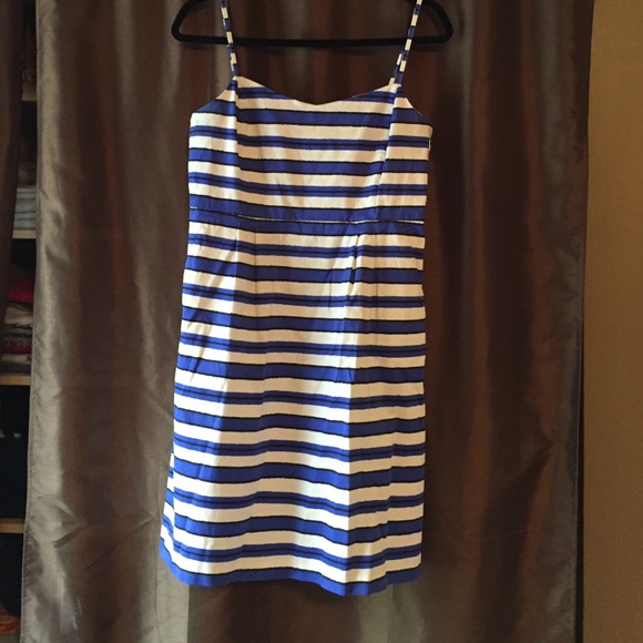 Blue and white striped black dress