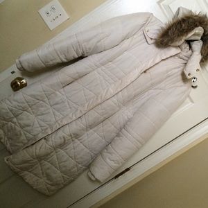 Winter Coat, long length with fur trim hood