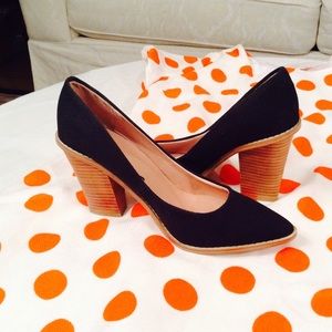 H&M Black Canvas Heels with Chunky Wooden Heel