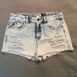 High waisted light denim shorts