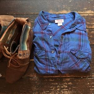 Purple Plaid Button Up Shirt