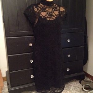 ON SALE! Black lace, high neck dress