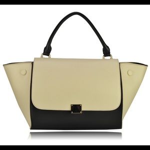 New Cream & Black Vegan Leather Batwing Bag. NWT.