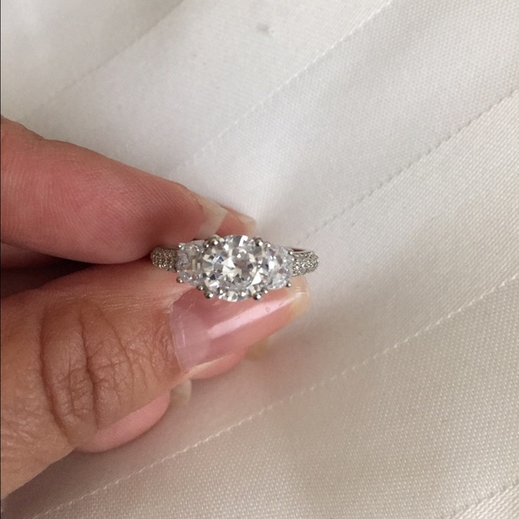 Simulated diamond tri-stone 925 silver ring