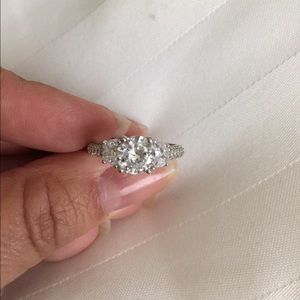 Simulated diamond tri-stone 925 silver ring