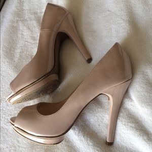 X-Appeal Tan Leather Open Toe Heels