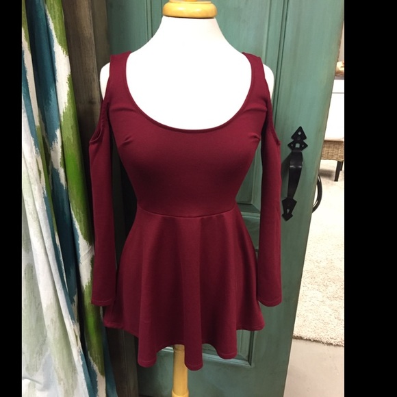 maroon cold shoulder dress