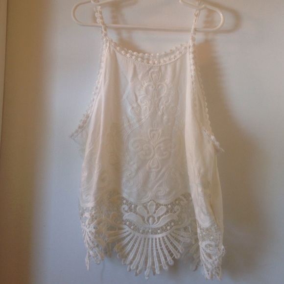 white embroidered halter top