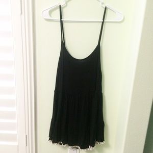 Black dress with white Pom poms