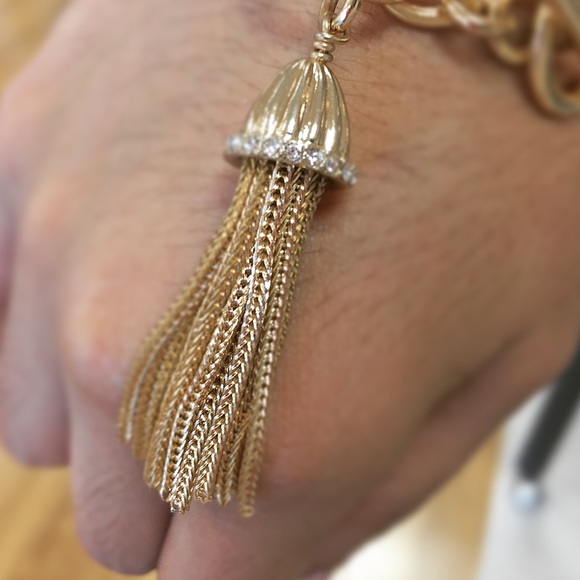 Gold Tone Crystal Tassel Bracelet - Picture 2 of 5