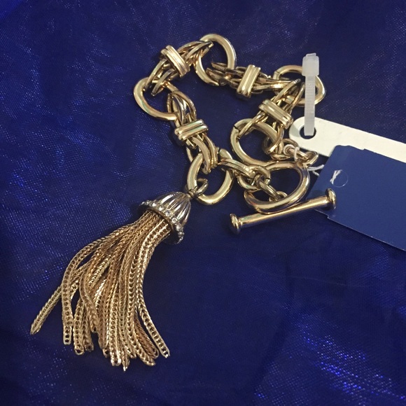 Gold Tone Crystal Tassel Bracelet - Picture 3 of 5