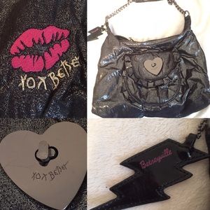 Black shimmery relaxed shoulder bag