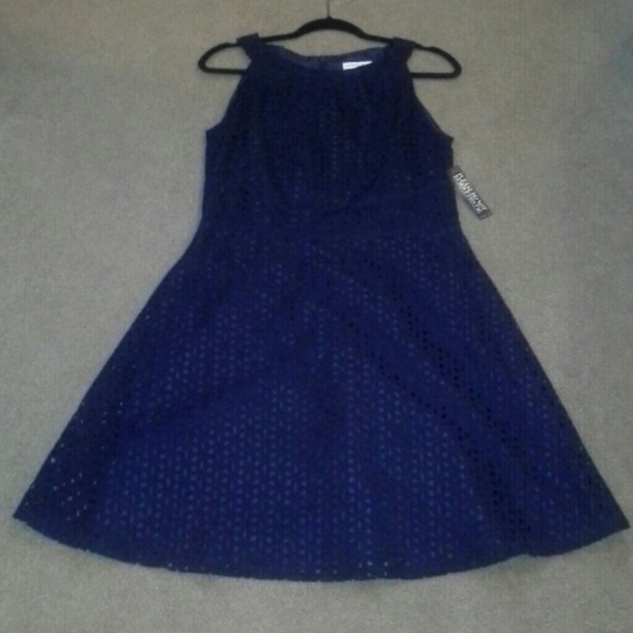 Navy Eyelet Halter Dress