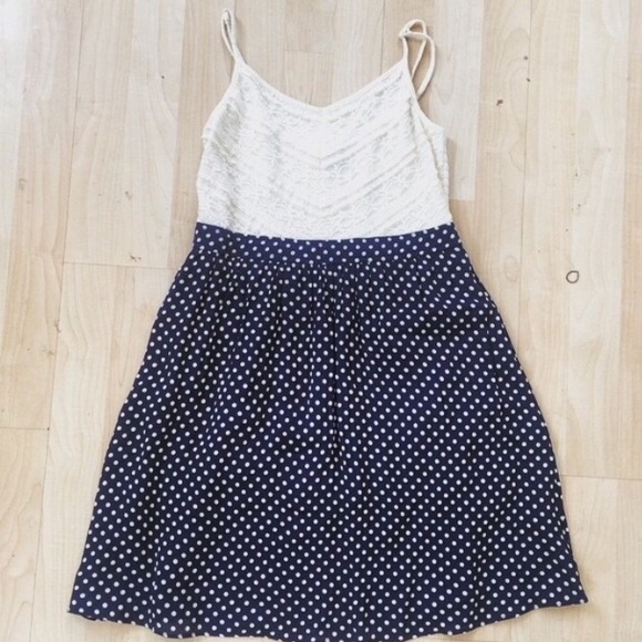 American Eagle Navy and White Polka Dot Dress