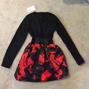 Bow knot Long sleeve black and red dress