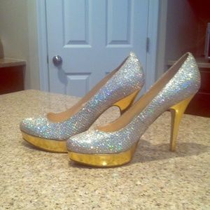 ENZO ANGIOLINI SEQUIN PLATFORM PUMPS