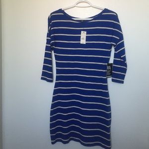 Express long-sleeve dress, blue with white stripes