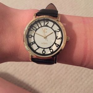 Charming Charlie watch with black leather band