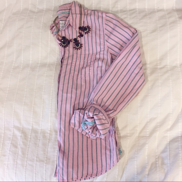 Pink and navy striped button down