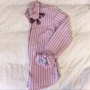 Pink and navy striped button down
