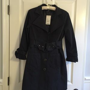 Bebe Black Ruffle Trench Coat