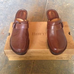 Born brown leather clogs
