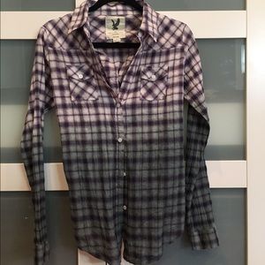 Purple and Gray Ombre Plaid Button Down Shirt