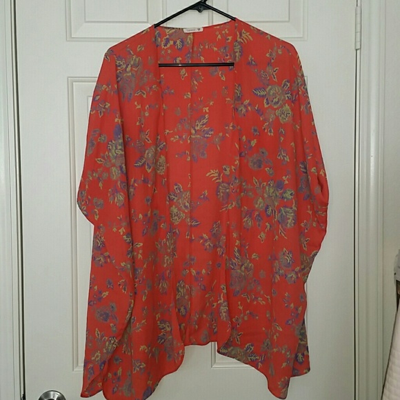 Soprano Tops - Coral floral print kimono top jacket