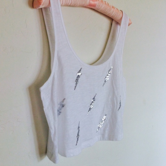 White Crop Tank Top with Sequins - Picture 2 of 4