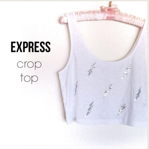 White Crop Tank Top with Sequins - Picture 4 of 4